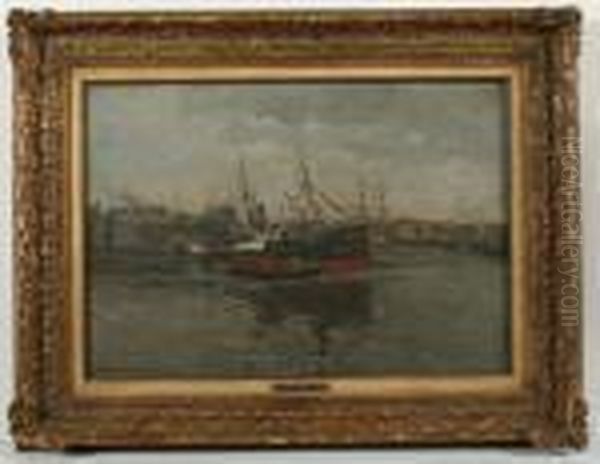 Dampfer Im Hafen Oil Painting by Heinrich Hermanns