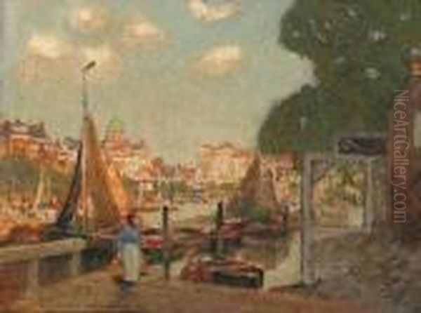 Mit Blick Auf Die Hausereiner Stadt Oil Painting by Heinrich Hermanns