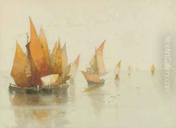 Fishing craft on the Lagoon, Venice Oil Painting by Clara Montalba