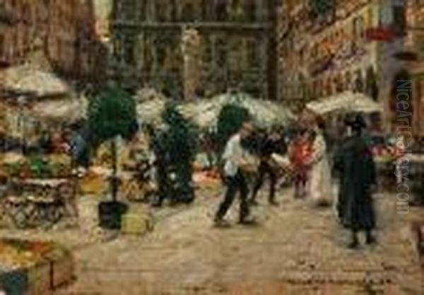 Blumenmarkt Oil Painting by Heinrich Hermanns