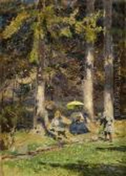 Picknick Im Wald. Oil Painting by Heinrich Hermanns