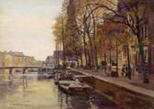 Amsterdamer Gracht Oil Painting by Heinrich Hermanns