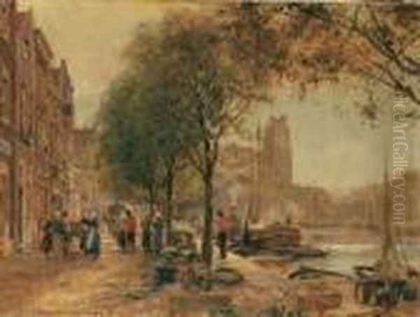 Blumenmarkt In Amsterdam. Oil Painting by Heinrich Hermanns