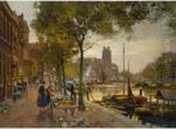 The Flower Market Oil Painting by Heinrich Hermanns