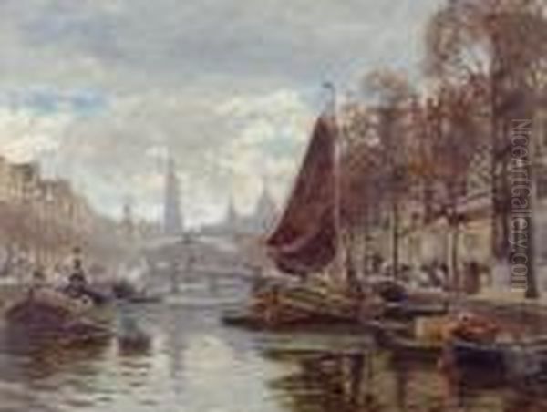 Vue D'amsterdam Oil Painting by Heinrich Hermanns