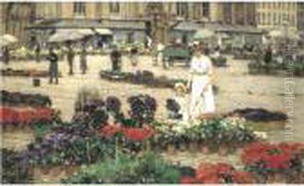 The Flower Market Oil Painting by Heinrich Hermanns