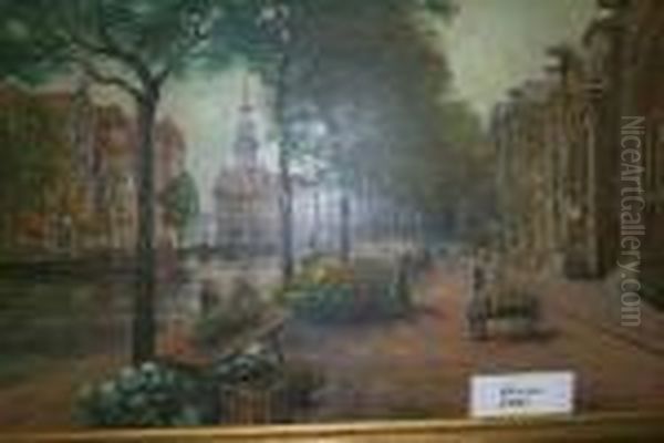 Amsterdamer Blumenmarkt. Unten Rechts Signiert Heinrich Hermanns Oil Painting by Heinrich Hermanns