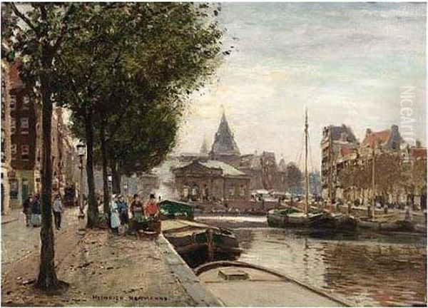 A View Of The Nieuwmarkt Oil Painting by Heinrich Hermanns