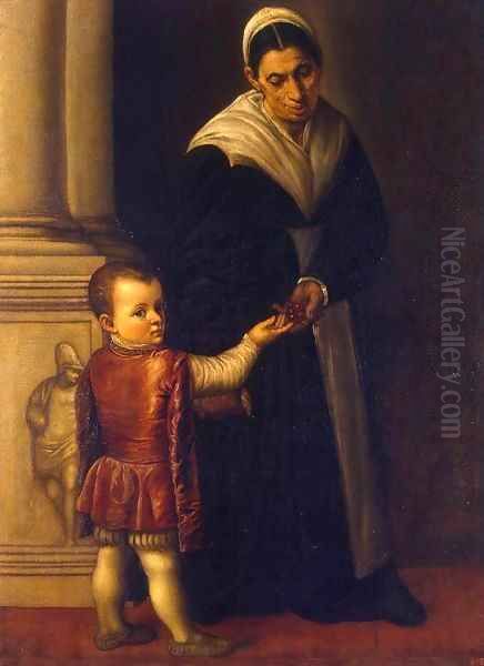 Portrait of a Boy with his Nurse Oil Painting by Moretto Da Brescia