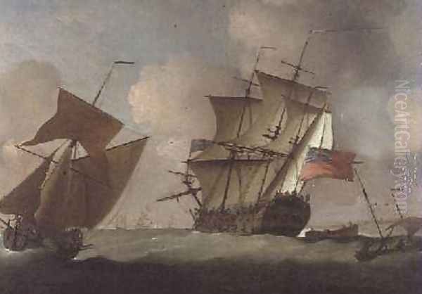 A Third-rate joining her Squadron off Elizabeth Castle Jersey Oil Painting by Peter Monamy