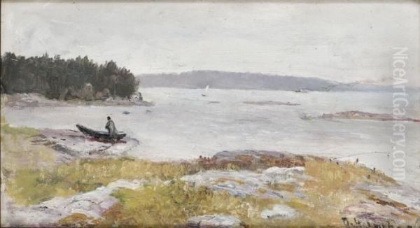 Skargardslandskap Oil Painting by Olof Hermelin