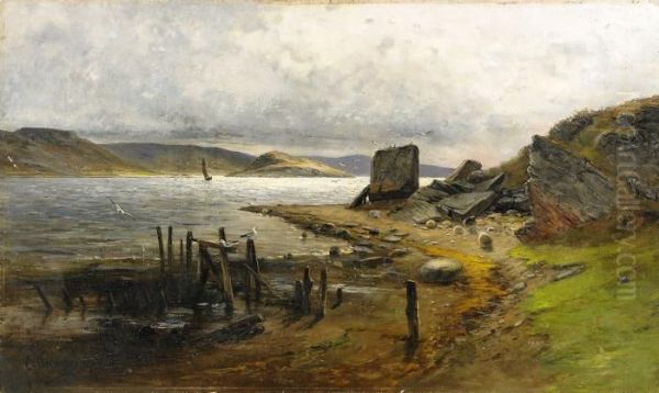 Kustlandskap Med Segelbat Oil Painting by Olof Hermelin