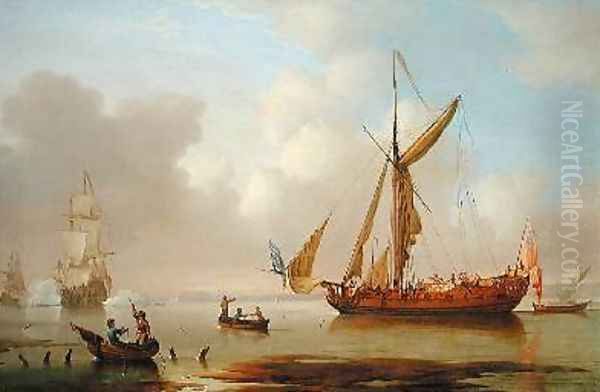 Royal Yacht becalmed at Anchor Oil Painting by Peter Monamy