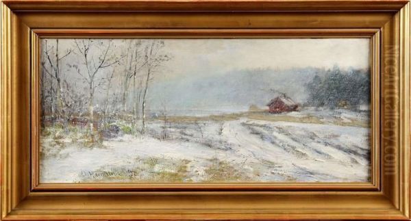 Vinterbild Medstuga Oil Painting by Olof Hermelin