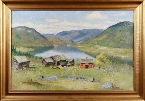 Norrlandsktlandskap Med Gardsidyll Oil Painting by Olof Hermelin