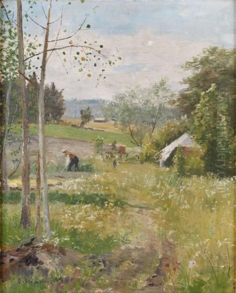 Arbete Pa Sommarangen Oil Painting by Olof Hermelin