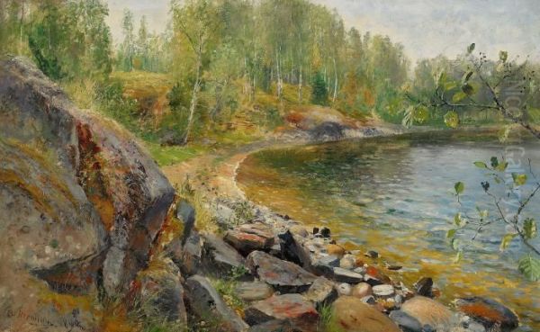 Strandmotiv I Sommargronska Oil Painting by Olof Hermelin