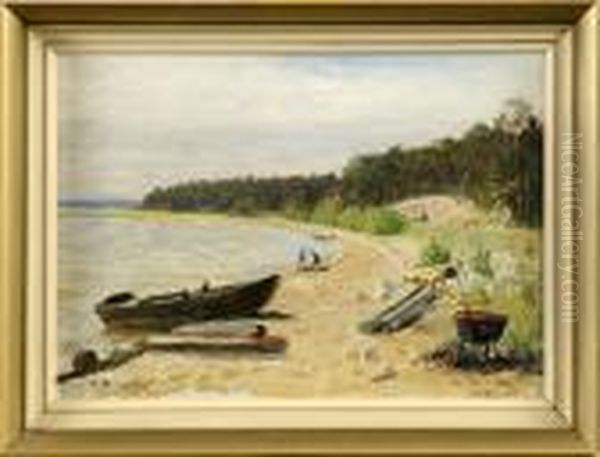 Strand Med Eka, Sign Oil Painting by Olof Hermelin