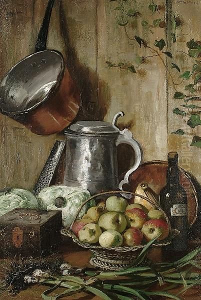 Still Life In A Kitchen Oil Painting by Olof Hermelin