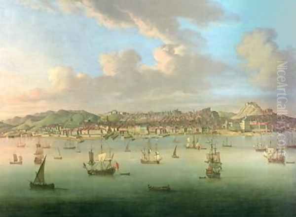 The British Fleet Sailing into Lisbon Harbour 1735 Oil Painting by Peter Monamy