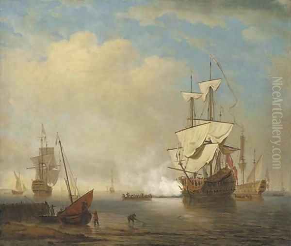 A flagship arriving at her anchorage to join the squadron of the Red Oil Painting by Peter Monamy