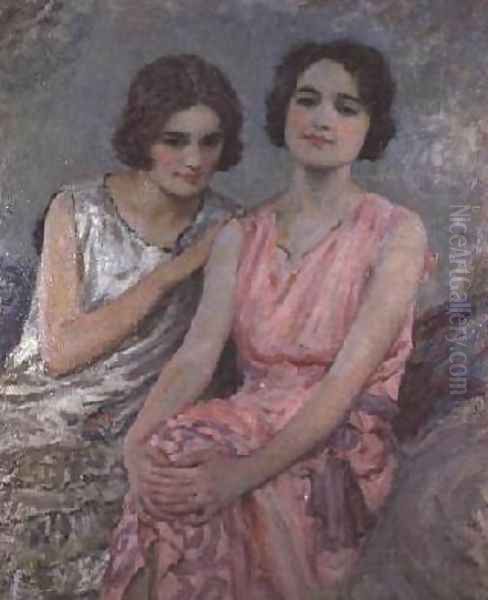 Two Young Women Seated Oil Painting by William Henry Margetson