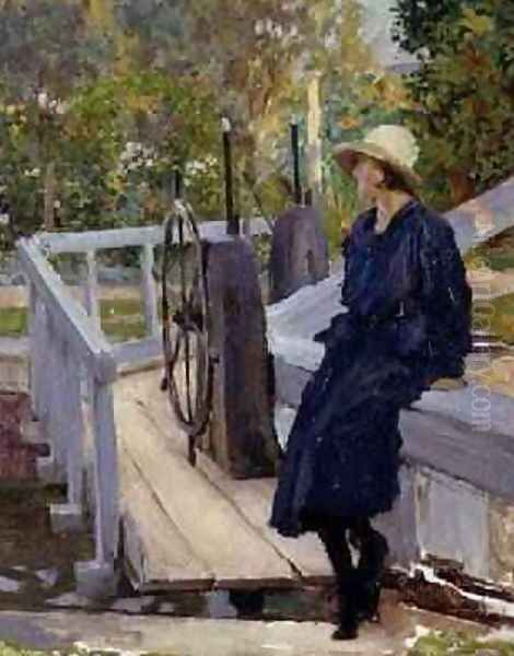 Girl by a Lock Oil Painting by William Henry Margetson