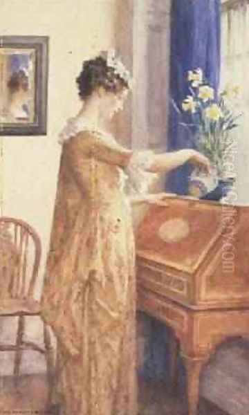 Watering Daffodils Oil Painting by William Henry Margetson