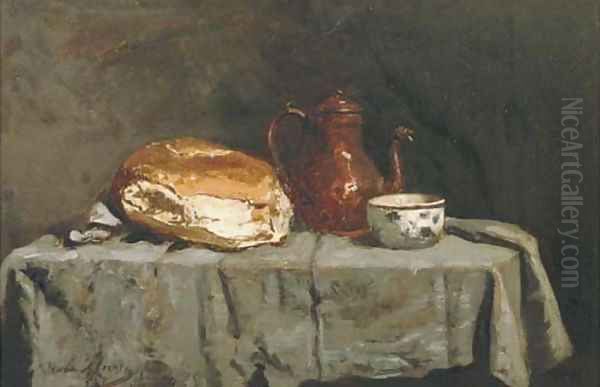 Bread and a coffeepot Oil Painting by Frans Meerts