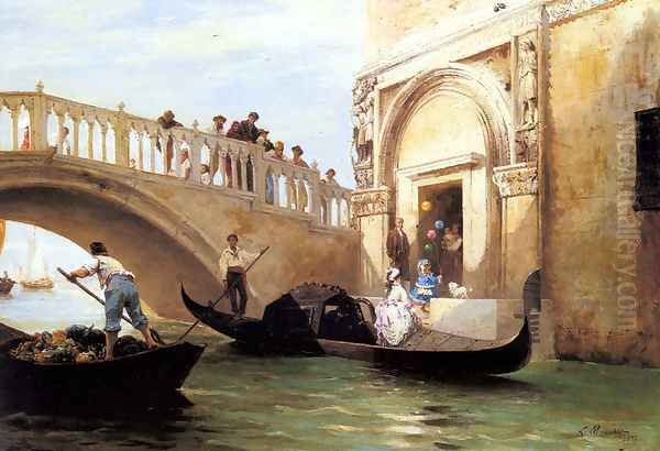 Le Depart pour la Promenade a Venise Oil Painting by Louis Claude Mouchot