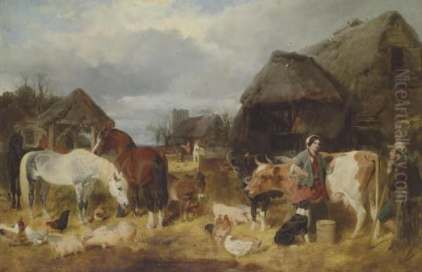 Herring, Sen.and Thomas Faed, R.a. A Kentish Farmyard Oil Painting by John Frederick Herring Snr