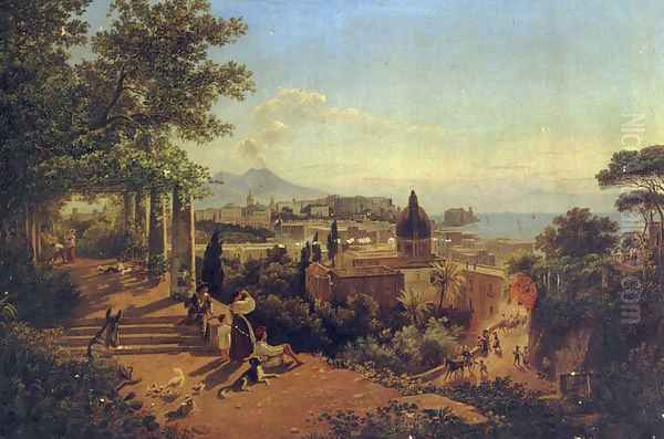 A view of the bay of Naples and Vesuvius Oil Painting by Friedrich Mayer