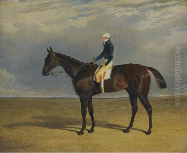 Margrave, A Liver Chestnut Racehorse With Jockey James Robinson Up, At Doncaster Oil Painting by John Frederick Herring Snr