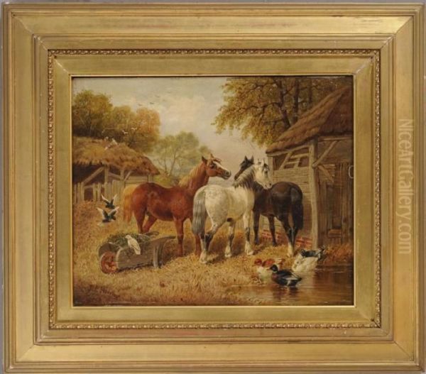 Ducks And Pigeons Oil Painting by John Frederick Herring Snr