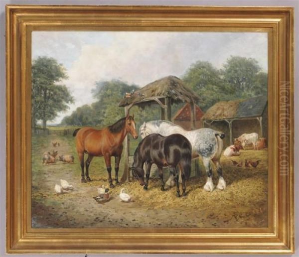 Busy Farmyard Oil Painting by John Frederick Herring Snr