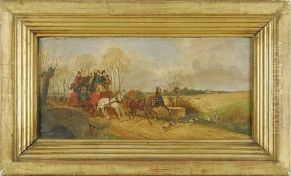 Hunting Dogs Crossing A Coach's Path. Signed Lower Right J.f.herring Sen