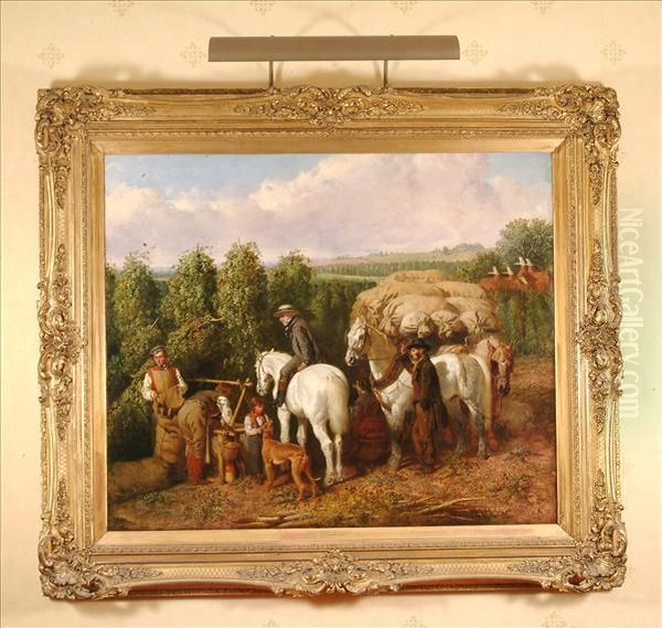 A Kentish Hopgarden Oil Painting by John Frederick Herring Snr