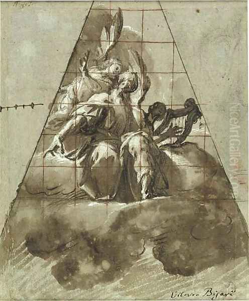 King David with an angel A section of a cupola Oil Painting by Pier Francesco Mazzuchelli (see Morazzone)