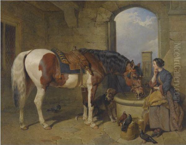 The Watering Place Oil Painting by John Frederick Herring Snr