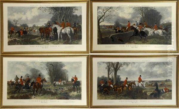 Four Hunt Scenes Oil Painting by John Frederick Herring Snr