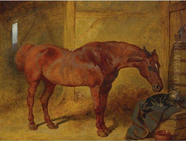 In The Stable Oil Painting by John Frederick Herring Snr