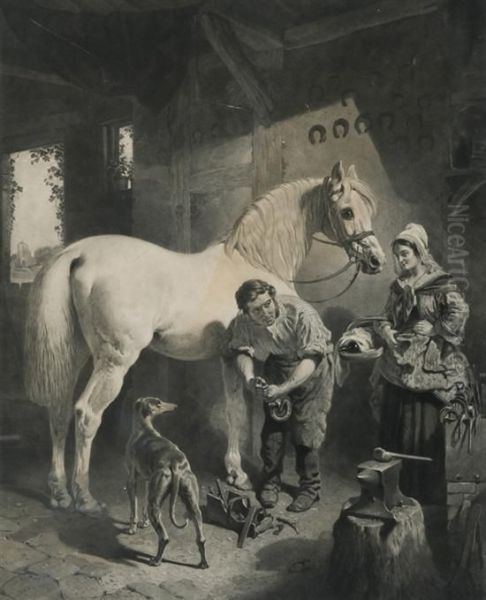 The Village Blacksmith Oil Painting by John Frederick Herring Snr