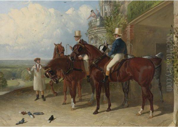 A Change Of Horses Waiting For The Arrival Of A Coach Outside An Inn Oil Painting by John Frederick Herring Snr