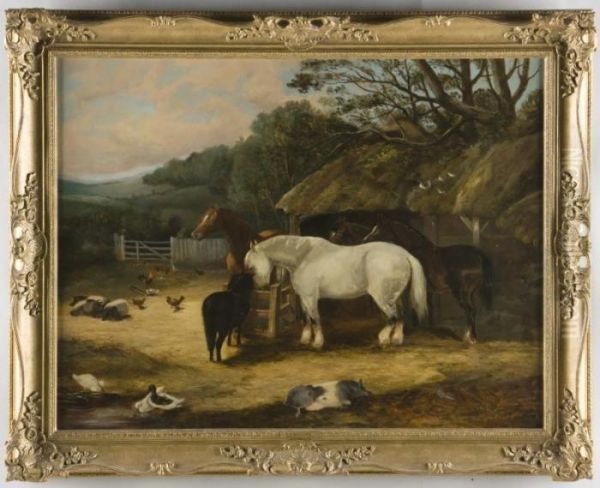 Stable Yard Oil Painting by John Frederick Herring Snr