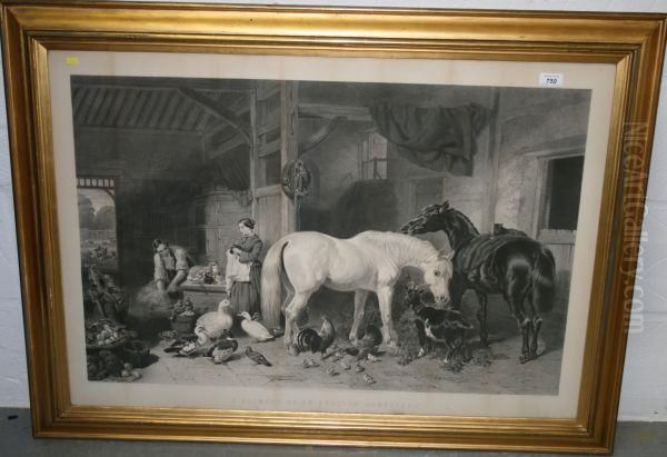 A Glimpse Of An English Homestead Oil Painting by John Frederick Herring Snr