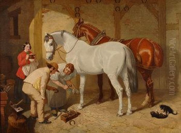 Shoeing The Favourite Oil Painting by John Frederick Herring Snr