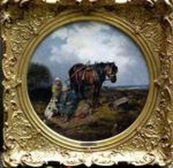 Landscape With Farmersresting With There Dog And Horse Oil Painting by John Frederick Herring Snr