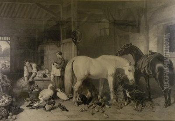 The Farmyard Oil Painting by John Frederick Herring Snr