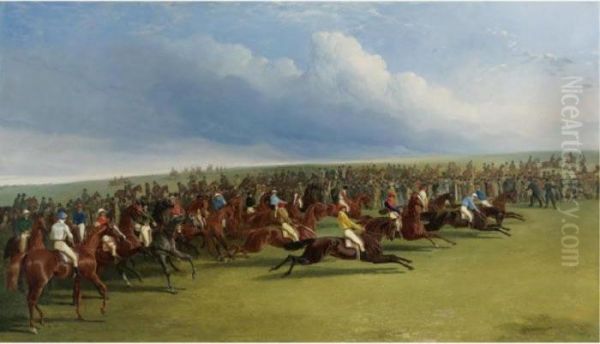 The Oaks 1845 - A False Start Oil Painting by John Frederick Herring Snr