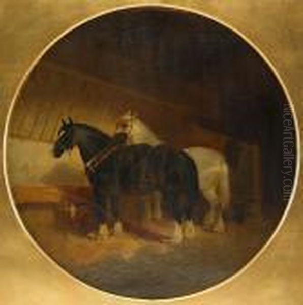 Stallinterior Oil Painting by John Frederick Herring Snr